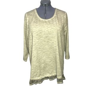 Chico’s Zenergy Talia Slubbed Tunic Shirt Top 3 XL 14 16 Green Lace Trim Crew